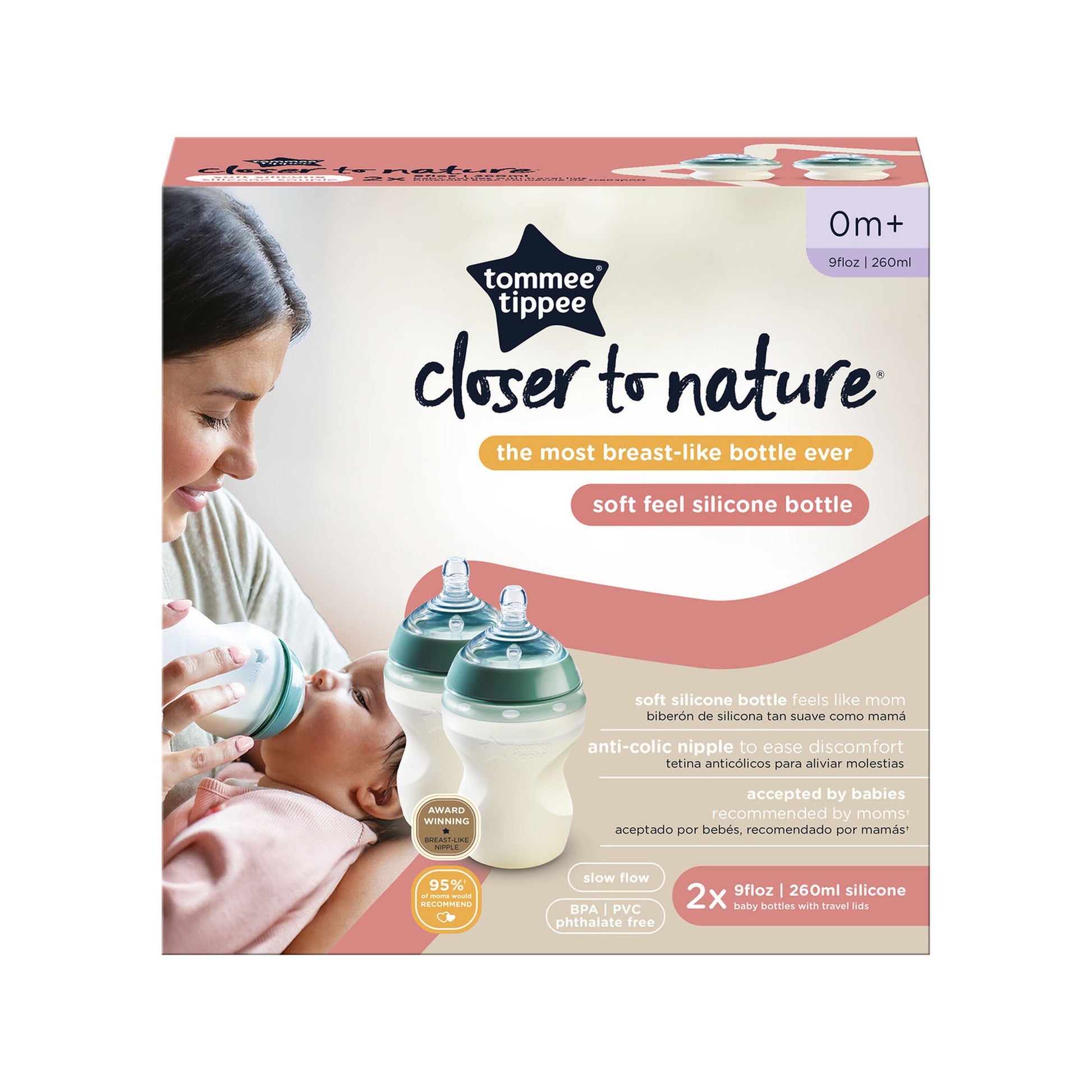 Tommee Tippee Closer to Nature Baby Bottle 260ml (0m+)- 2 Pack