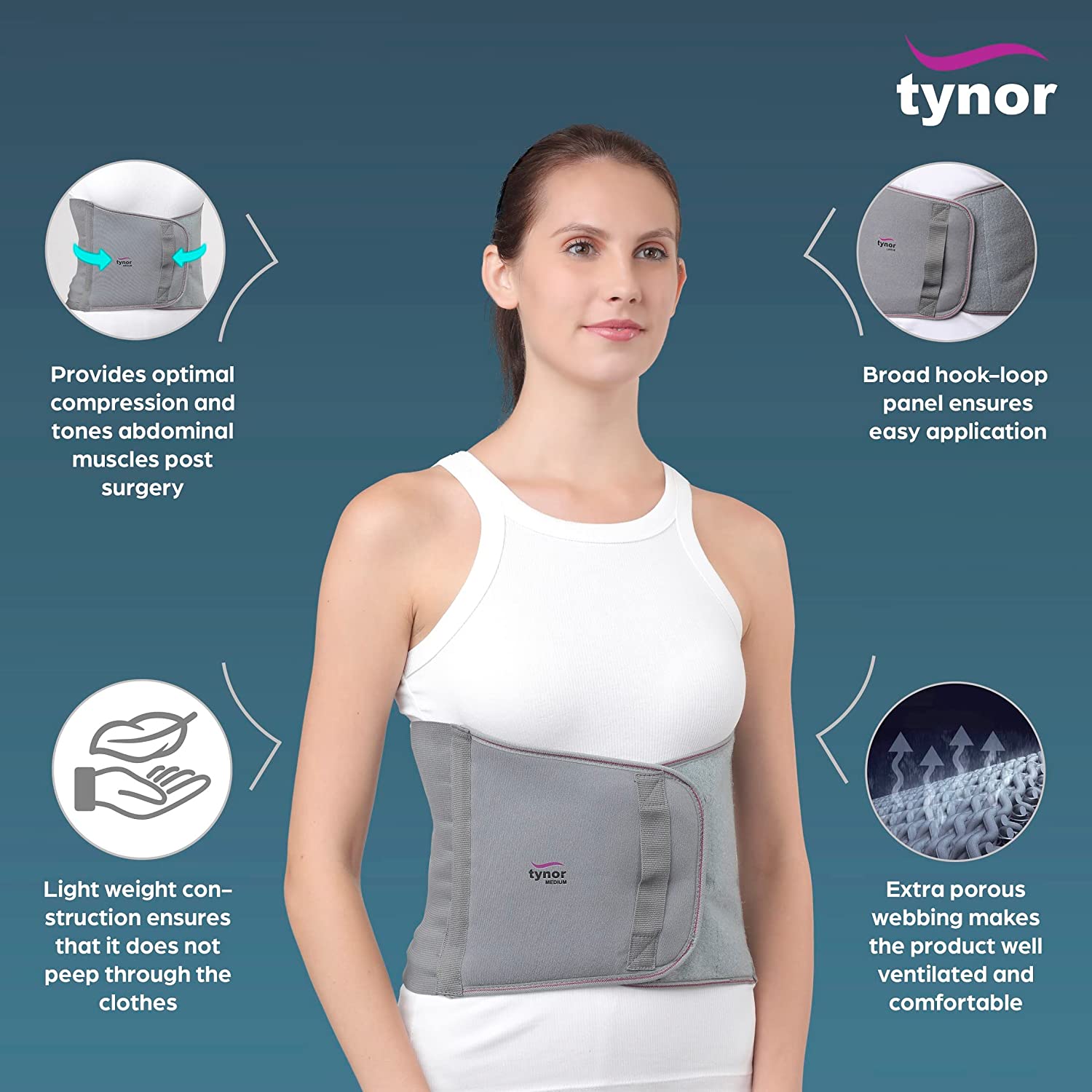 Tynor Abdominal Support 9″/23cm, Grey