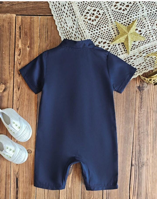 Newborn Baby Boy Navy Blue Collar Romper Panjabi