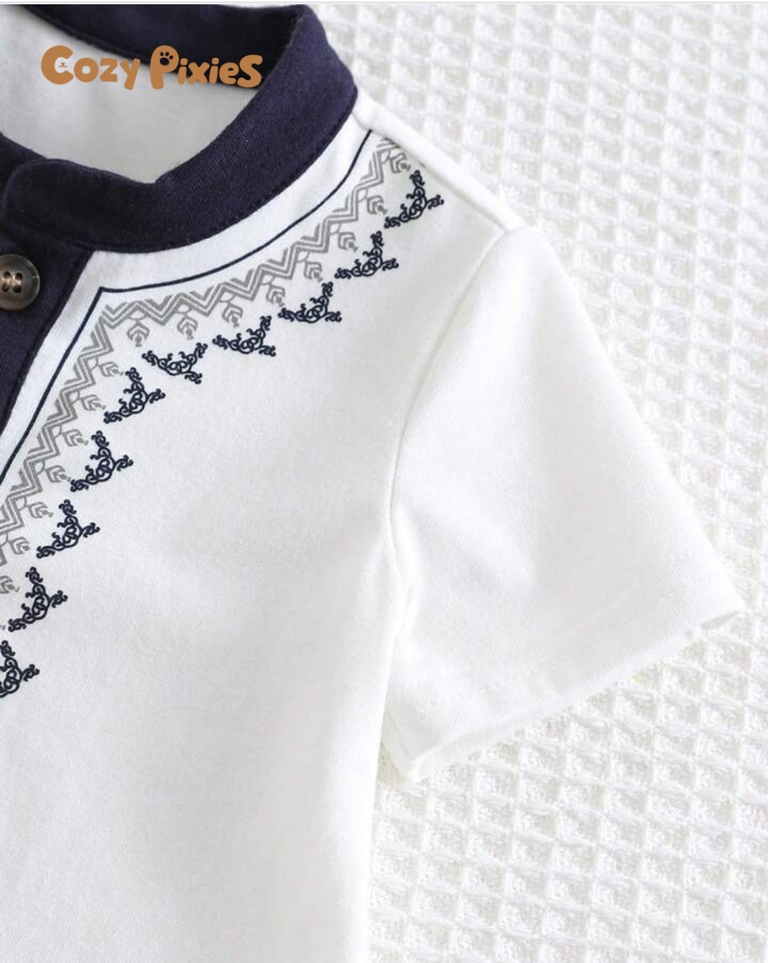 Newborn Baby Unisex Soft Knitted Colorblock Round Neck Short Sleeve Romper With Shorts