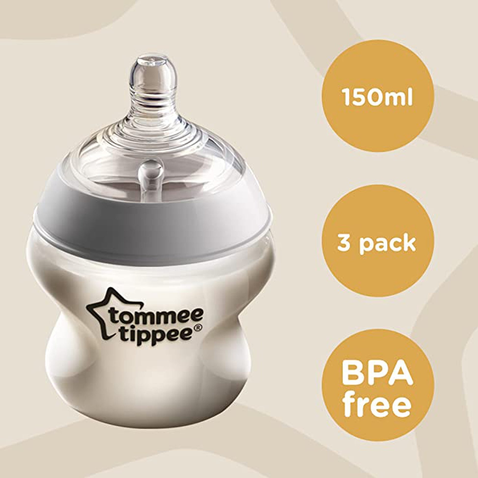 Tommee Tippee Closer To Nature Baby Bottle 150ml- 3Pcs (0m+)