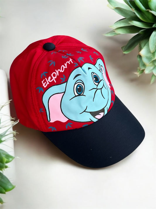 Unisex Elephant Red/Black Front Cap Hat (6m-6y)