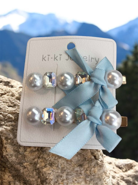 Hair Clip Pearl Rhinestone Sky Blue