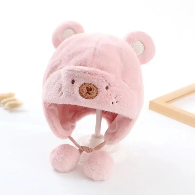 2024 Baby Fall/Winter Plush Warm Ear Caps for Boys and Girls Cute Cartoon Ear Beanies- Pink