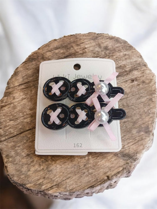 Hair Clip Pearl Button Knot Black