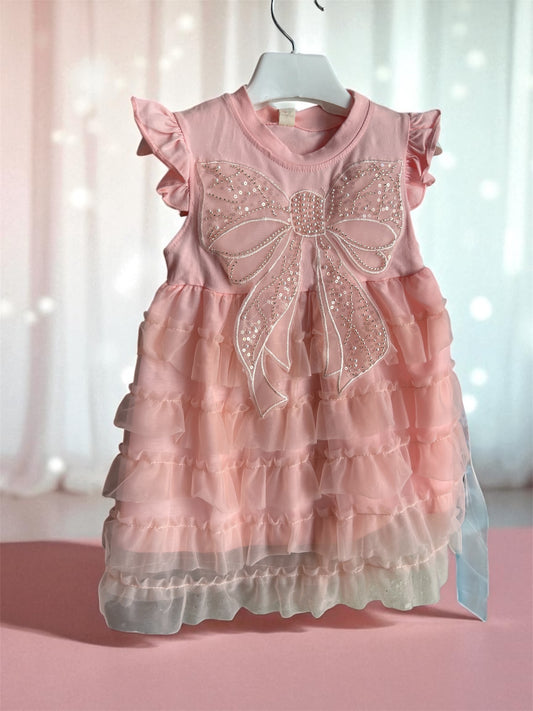 Semi Party Baby Girl Frock Dress Bow Pink