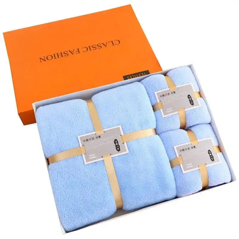 3 Pcs Thick Coral Fleece Soft Absorbent Face Bath Microfiber Body Towel- Sky Blue