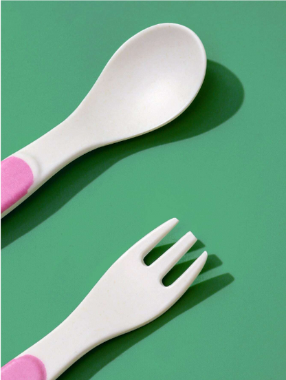 5 Pcs Bamboo Fiber Kids Meal Tableware Dinner Set- Pink P1