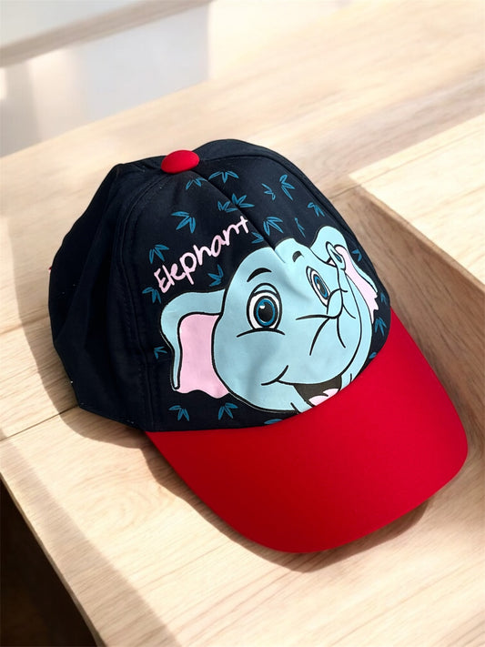 Unisex Elephant Black/Red Front Cap Hat (6m-6y)