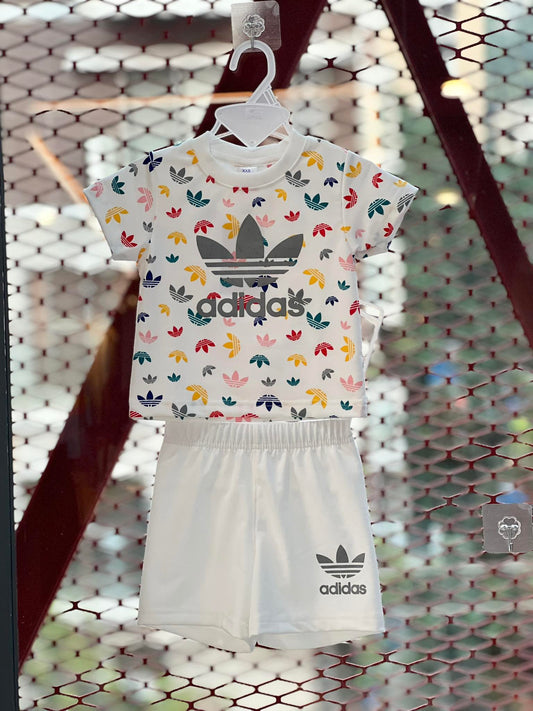 Adidas (Thai) T-Shirt & Pant Set- White & Ash