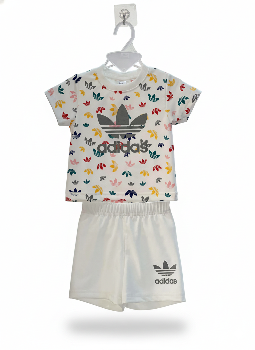 Adidas (Thai) T-Shirt & Pant Set- White & Ash