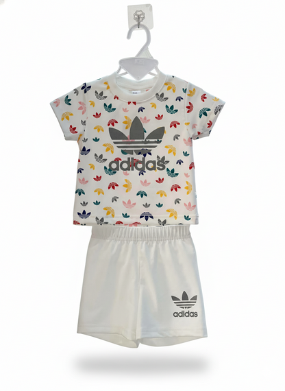 Adidas (Thai) T-Shirt & Pant Set- White & Ash