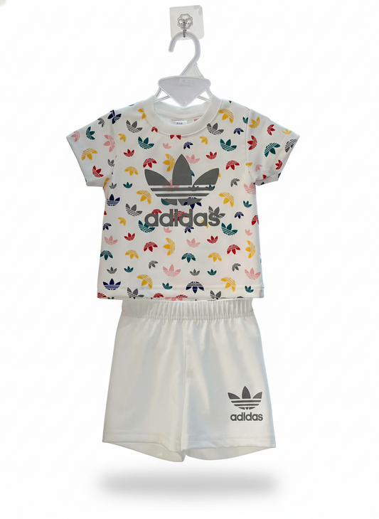 Adidas (Thai) T-Shirt & Pant Set- White & Ash