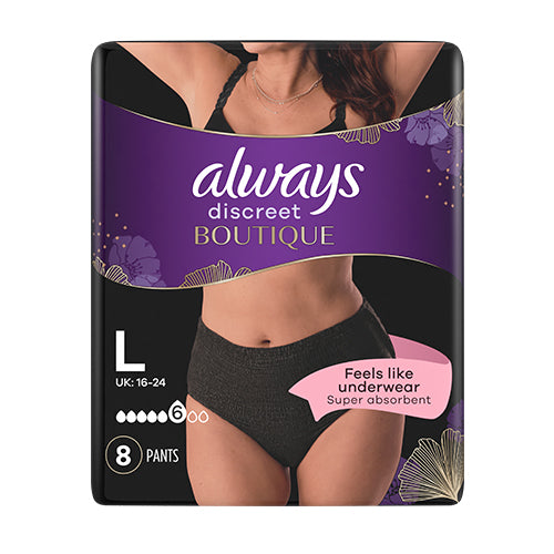 Always Discreet Boutique Incontinence Pants Large (8 Pack)- Black