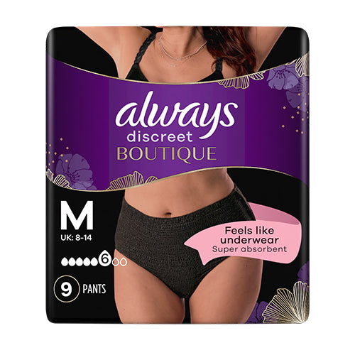 Always Discreet Boutique Incontinence Pants Medium (9 Pants)- Black