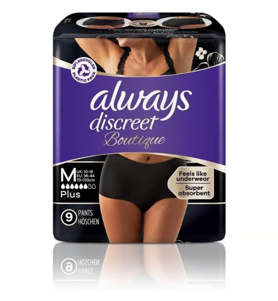 Always Discreet Boutique Pants Plus Medium 9 Pack- Black