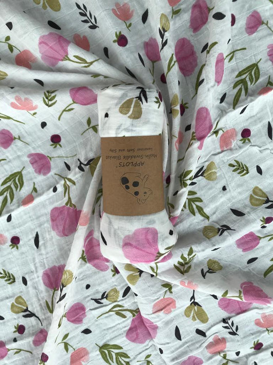 Applots Newborn Muslin Swaddle Blanket Wrap Pink Flower