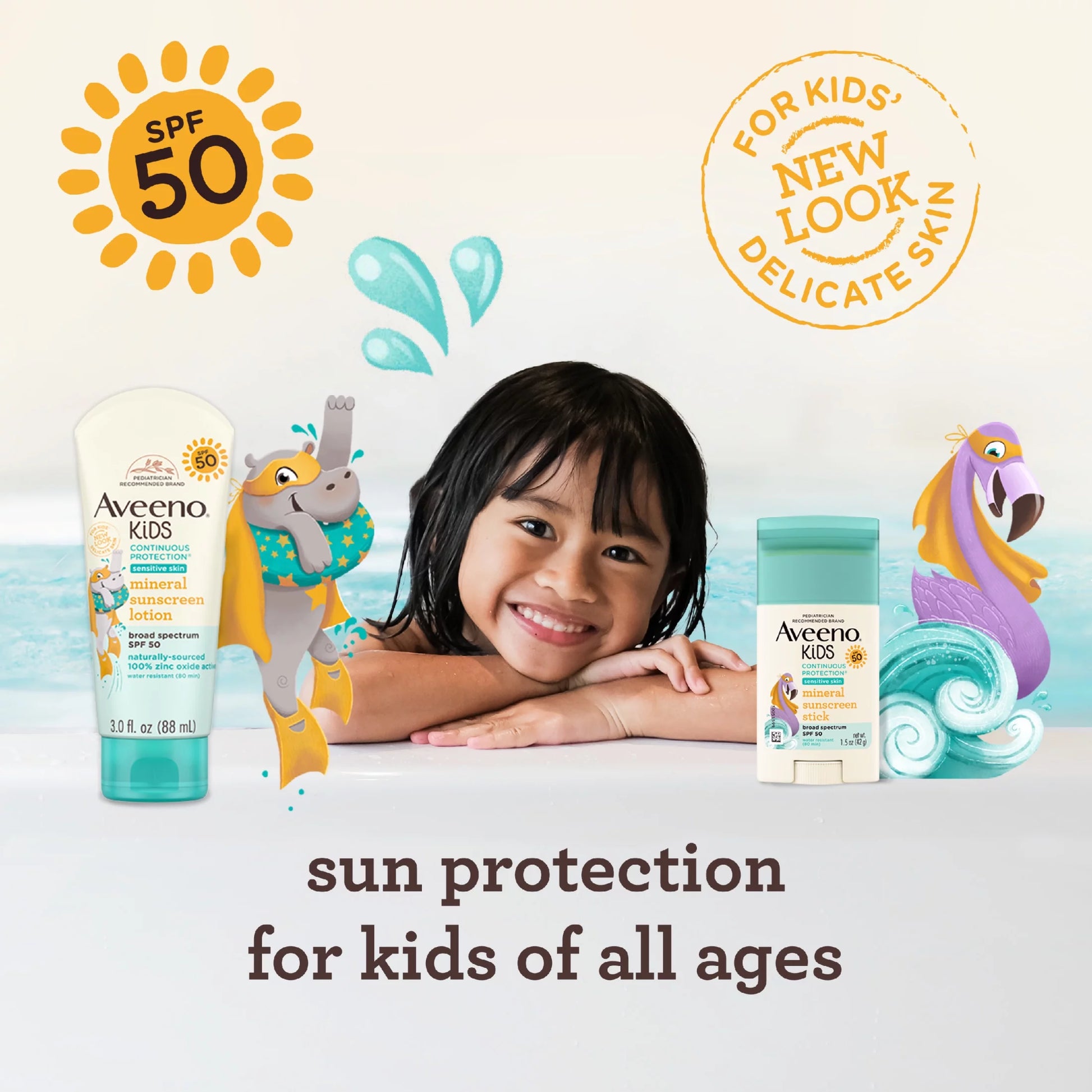 Aveeno Kids Continuous Protection Mineral Sunscreen Lotion SPF50, 88ml