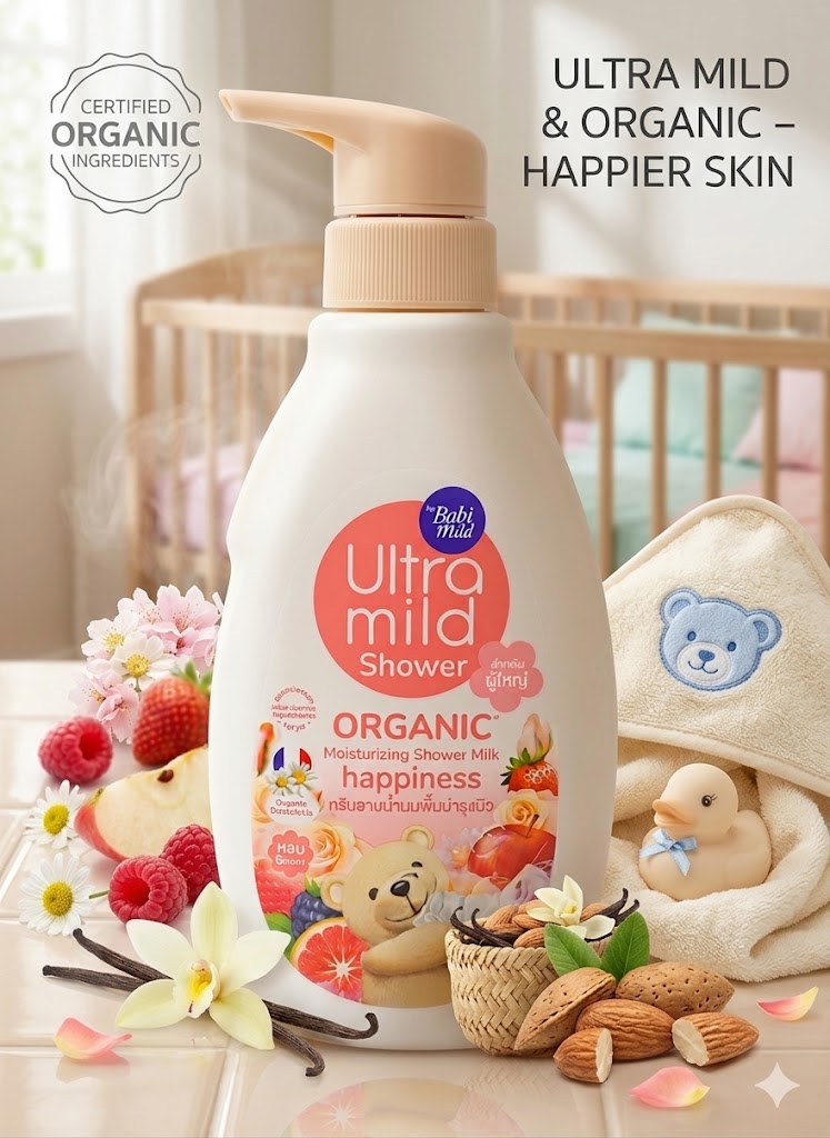 Babi Mild Ultra Mild Organic Moisturizing Shower Milk Happiness 380ml