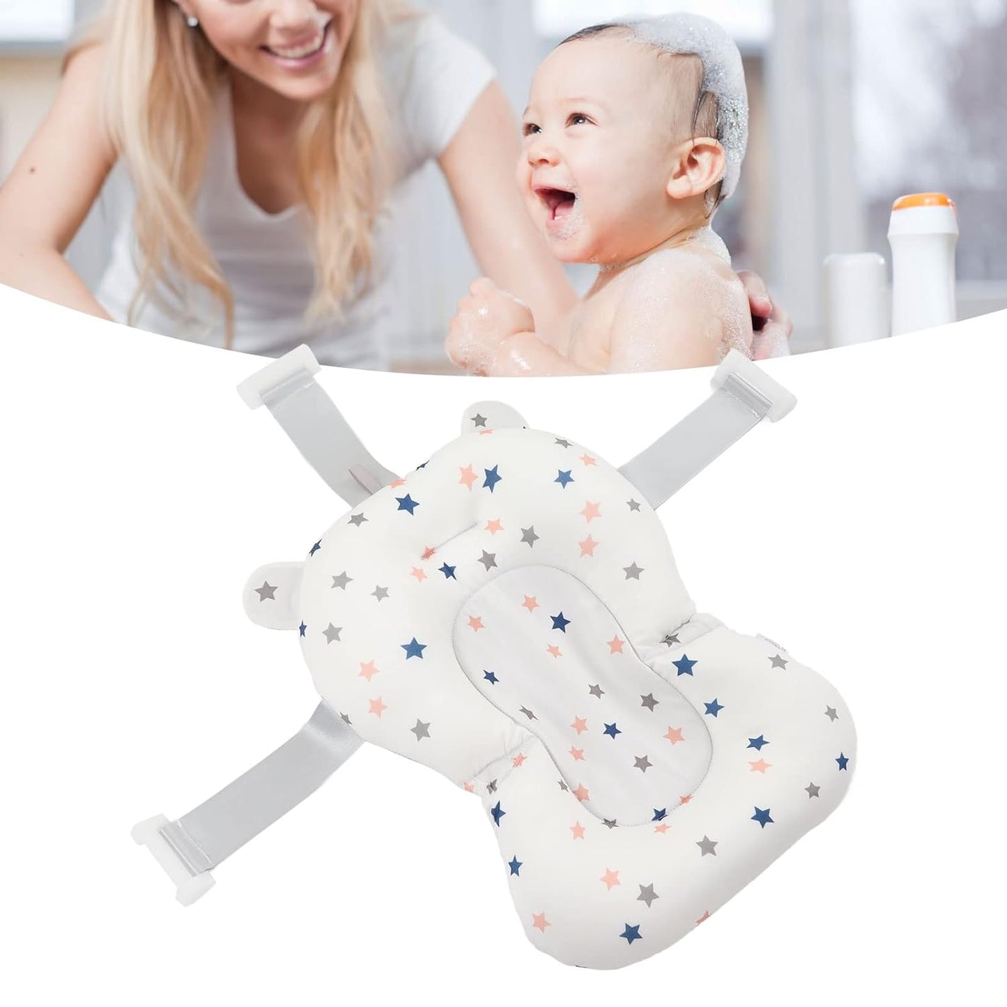 Baby Adjustable Infant Baby Tub Seat Cushion (White Stars)