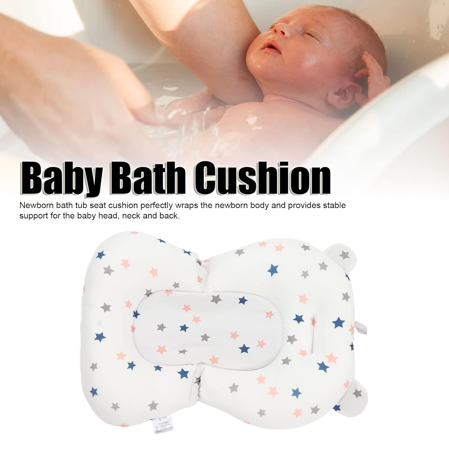 Baby Adjustable Infant Baby Tub Seat Cushion (White Stars)