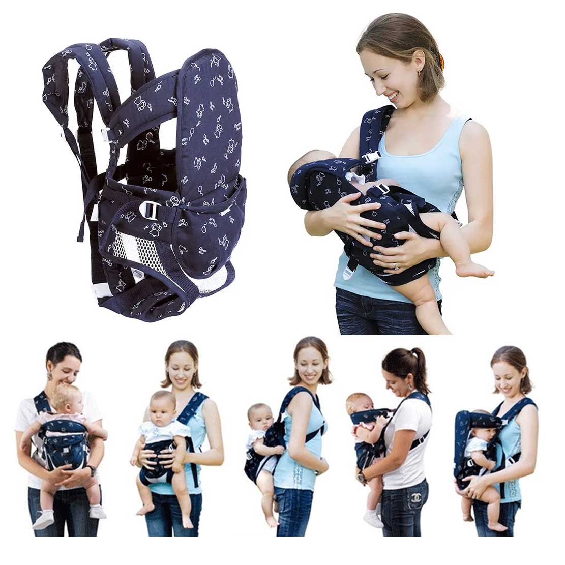 Baby Care 6 In 1 Baby Carrier (0 – 30 Months)- Navy Blue