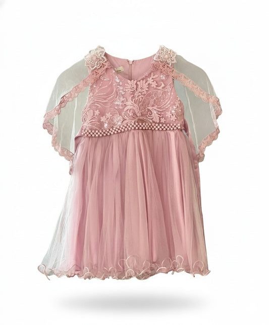 Baby Enchanted Rose Party Dress with Lace Cape- Pink (4-5Y)