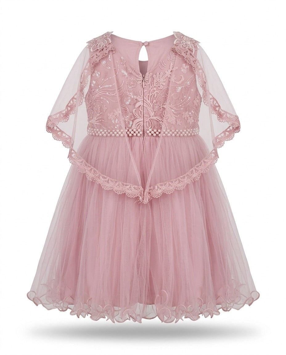 Baby Enchanted Rose Party Dress with Lace Cape- Pink (4-5Y)