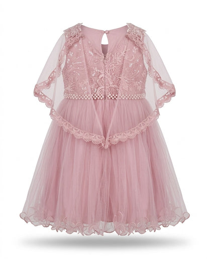Baby Enchanted Rose Party Dress with Lace Cape- Pink (4-5Y)