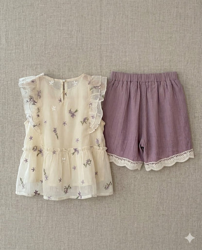 Baby Girl Lavender Floral Embroidered Peplum Set (4-7Y)