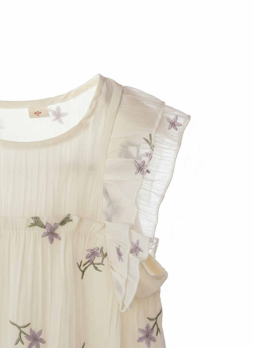 Baby Girl Lavender Floral Embroidered Peplum Set (4-7Y)