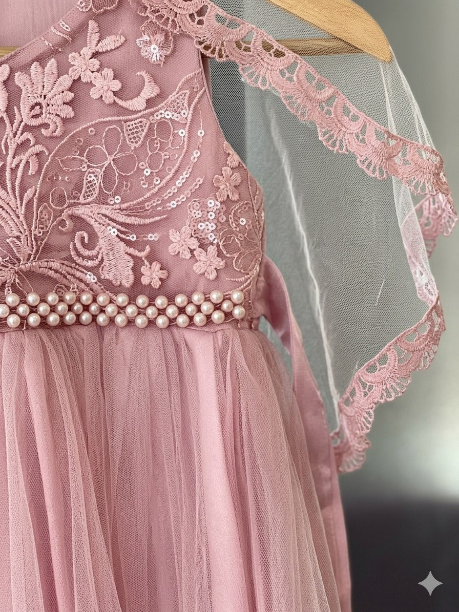 Baby Girl Pink Elegant Floral Net Frock (4-5Y)