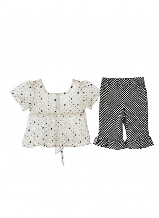Baby Girl Polka Dot Puff-Sleeve & Gingham Co-ord Set