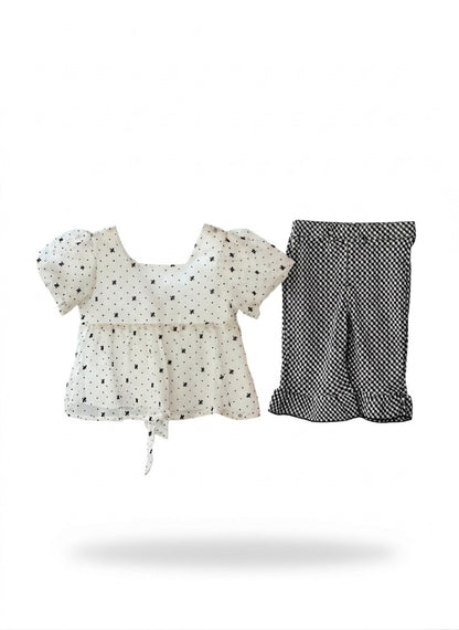 Baby Girl Polka Dot Puff-Sleeve & Gingham Co-ord Set