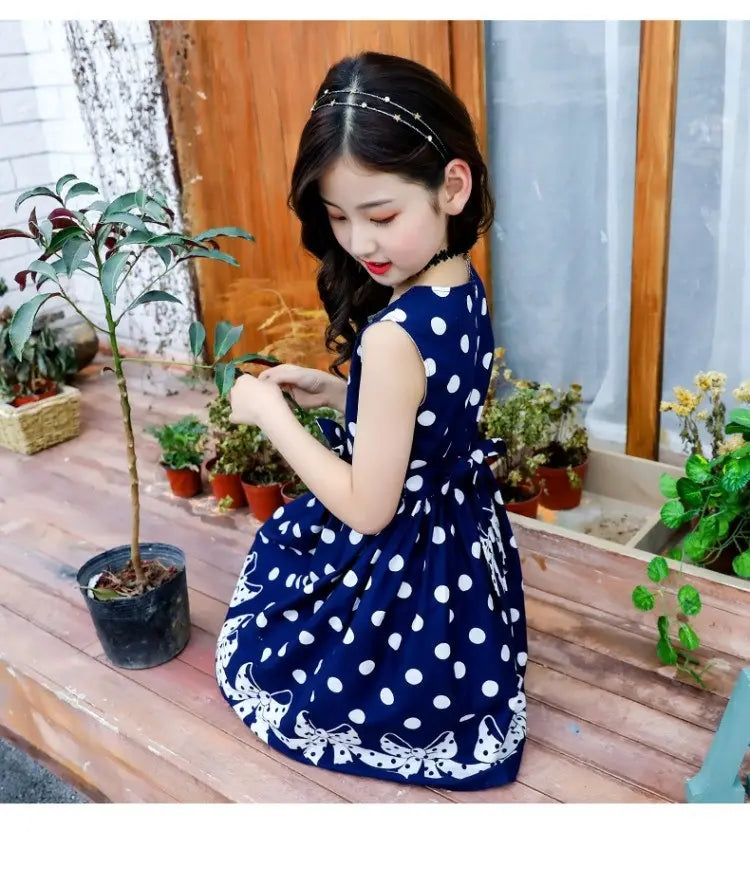 Baby Girls Dresses Korean Style With White Polka Dot Princess Dress