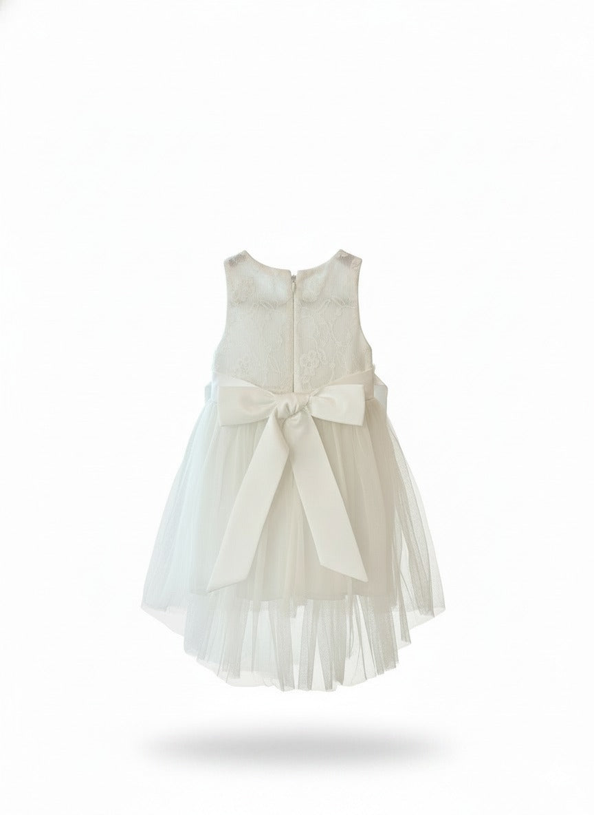 Baby High-Low Floral Embroidery Party Gown- White
