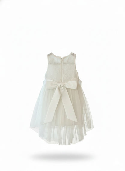 Baby High-Low Floral Embroidery Party Gown- White