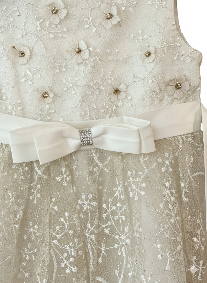 Baby High-Low Floral Embroidery Party Gown- White