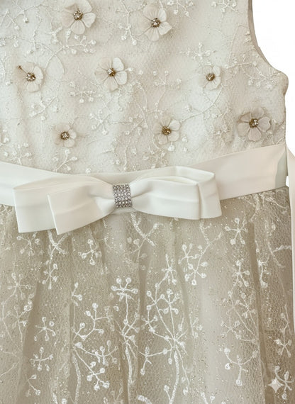 Baby High-Low Floral Embroidery Party Gown- White