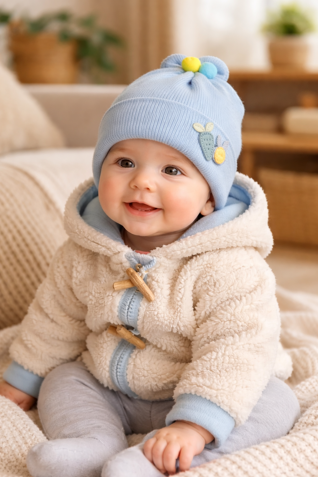 Baby Knitted Woolen Cap- Blue (0-6m)
