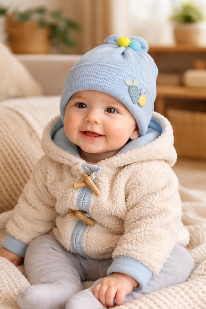 Baby Knitted Woolen Cap- Blue (0-6m)