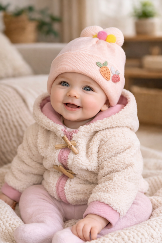 Baby Knitted Woolen Cap- Cream (0-6m)