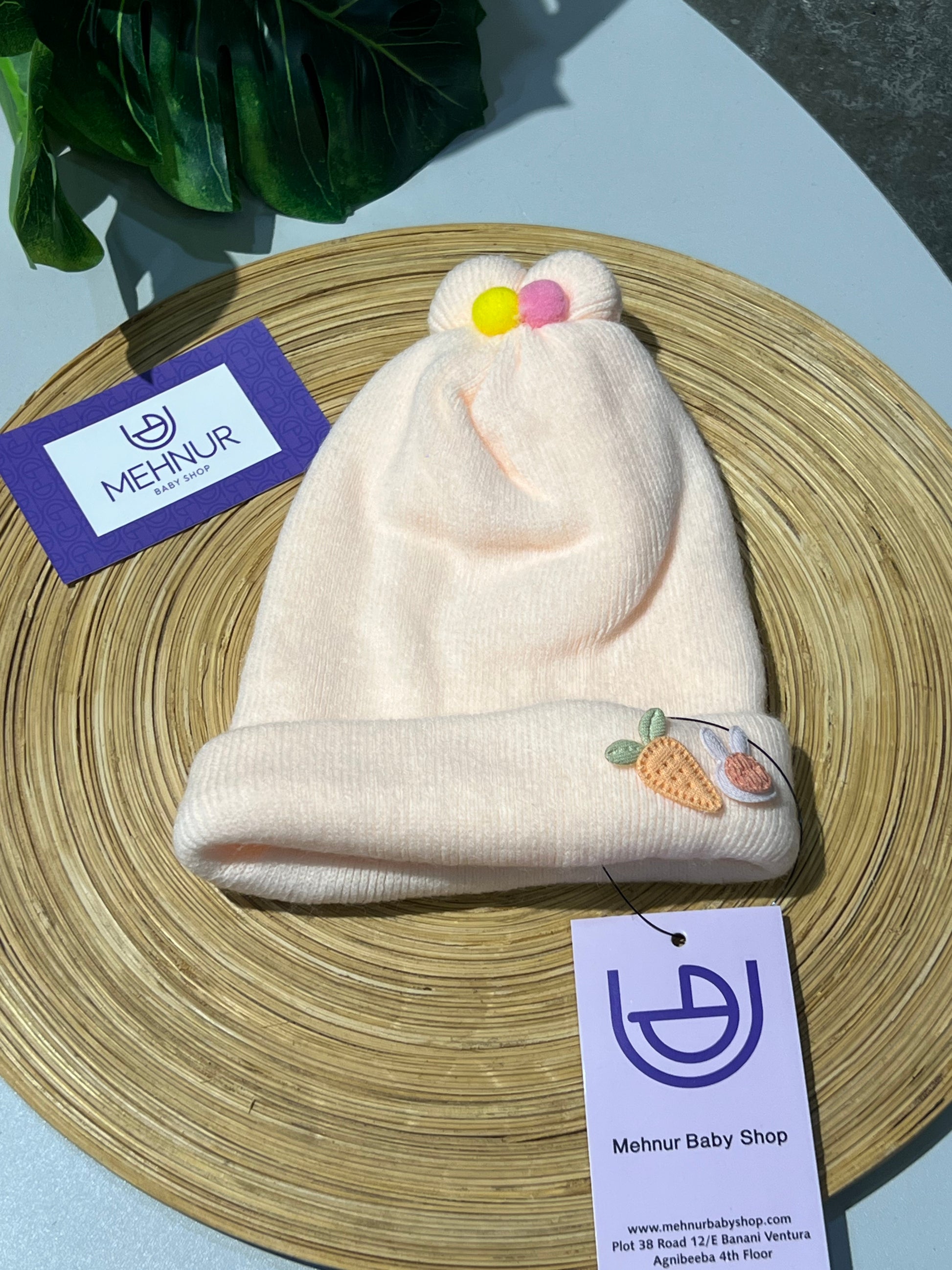 Baby Knitted Woolen Cap- Cream (0-6m)