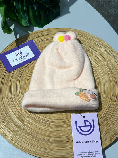 Baby Knitted Woolen Cap- Cream (0-6m)