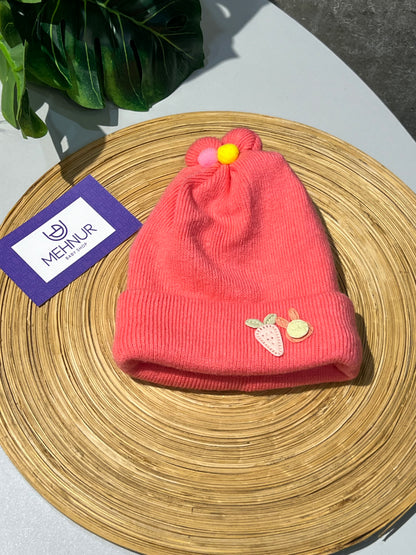 Baby Knitted/Woolen Cap- Peach (0-6m)