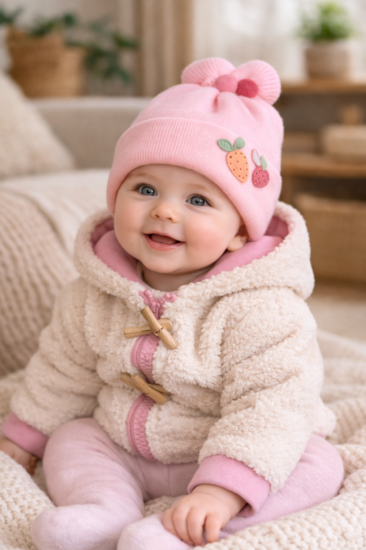 Baby Knitted/Woolen Cap- Pink (0-6m)