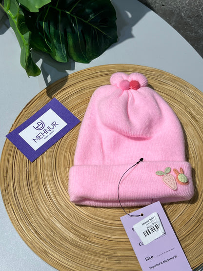 Baby Knitted/Woolen Cap- Pink (0-6m)
