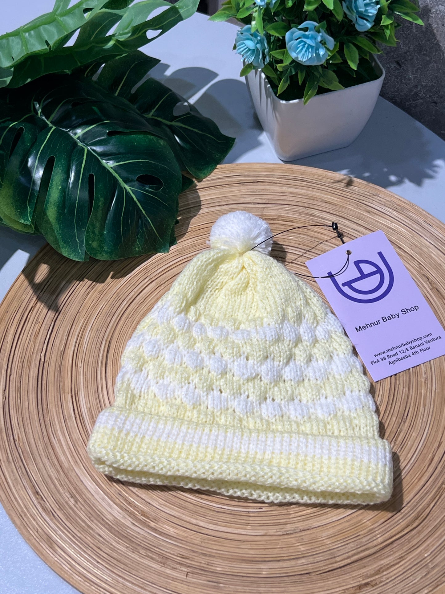Baby Knitted Woolen Cap- Yellow (0-6m)