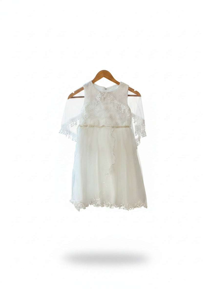 Baby Pure White Angelic Party Dress with Lace Cape