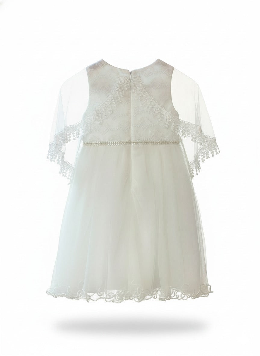 Baby Pure White Angelic Party Dress with Lace Cape